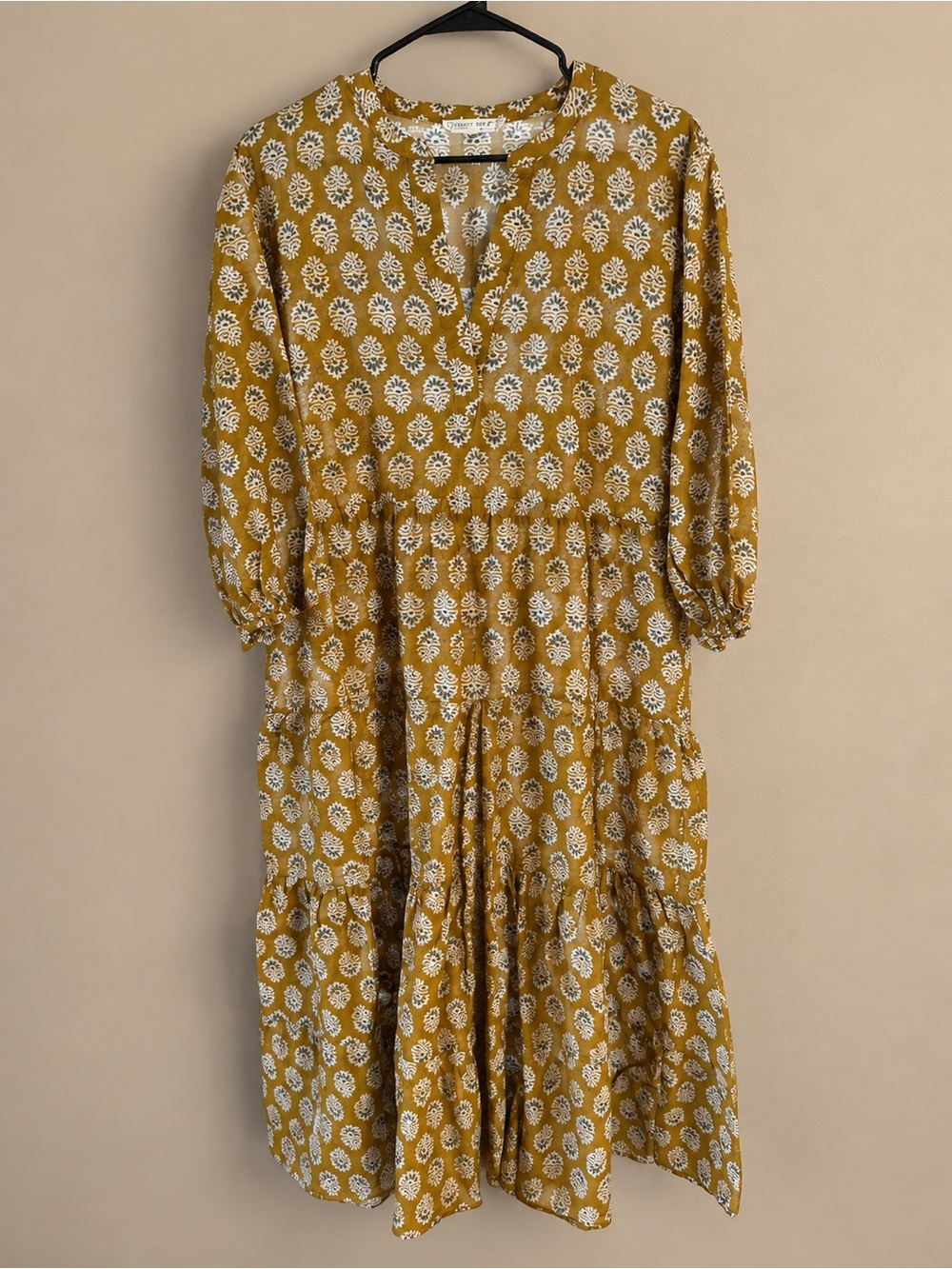 Primark Mustard Yellow Floral Tiered Midi Dress